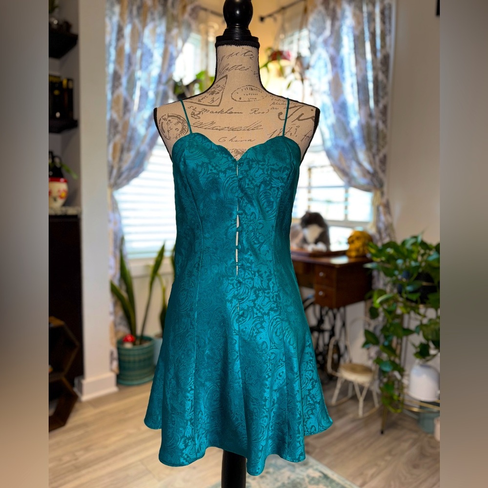 Vintage 80s 90s Victoria’s Secret gold tag teal chemise/slip